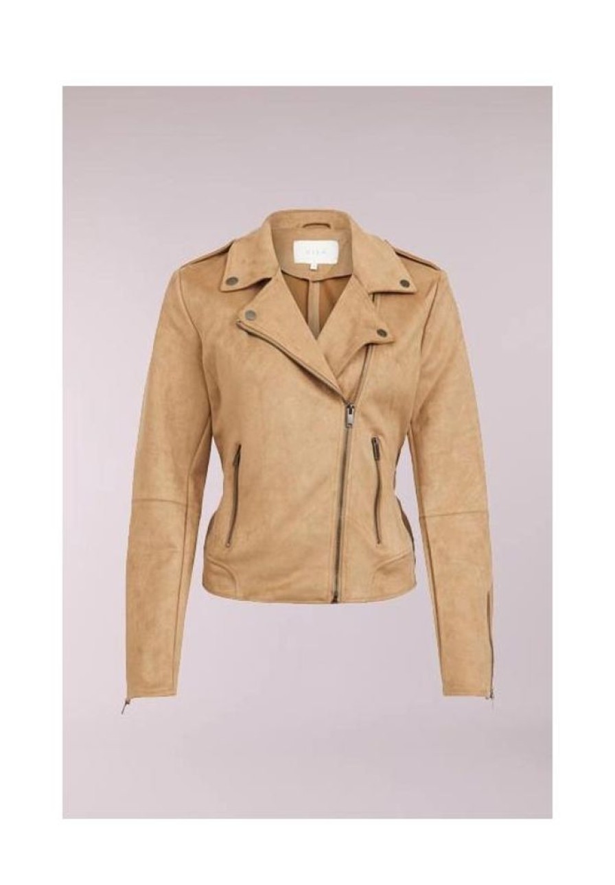 Dames VILA Jassen & Blazers | Suede Look Biker Jasje Faddy 14057232 Noos