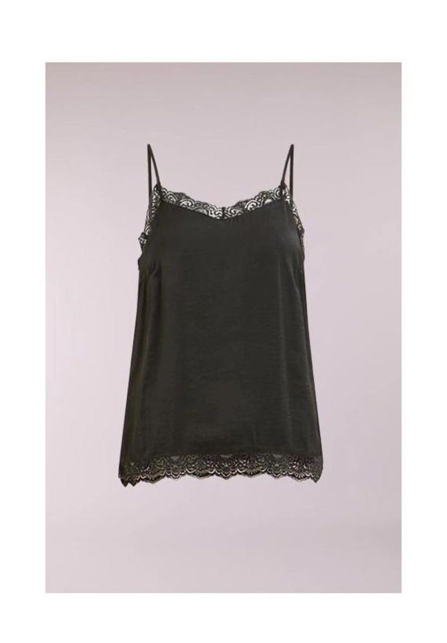 Dames VILA Shirts & Tops | Singlet Uni Met Kant 14044577 Noos