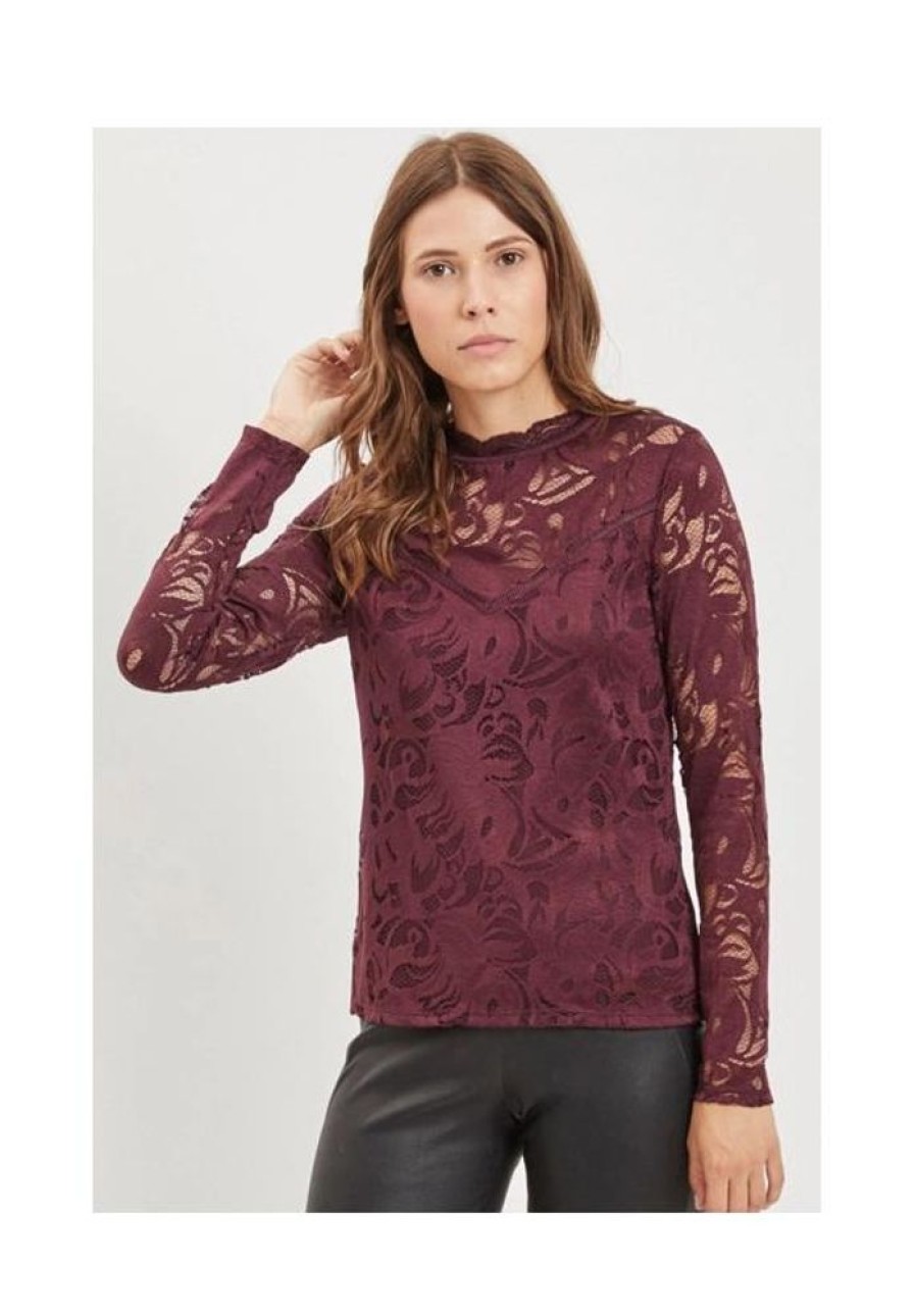 Dames VILA Blouses & Tunieken | Longsleeve Kant Stasia 14041864 Noos