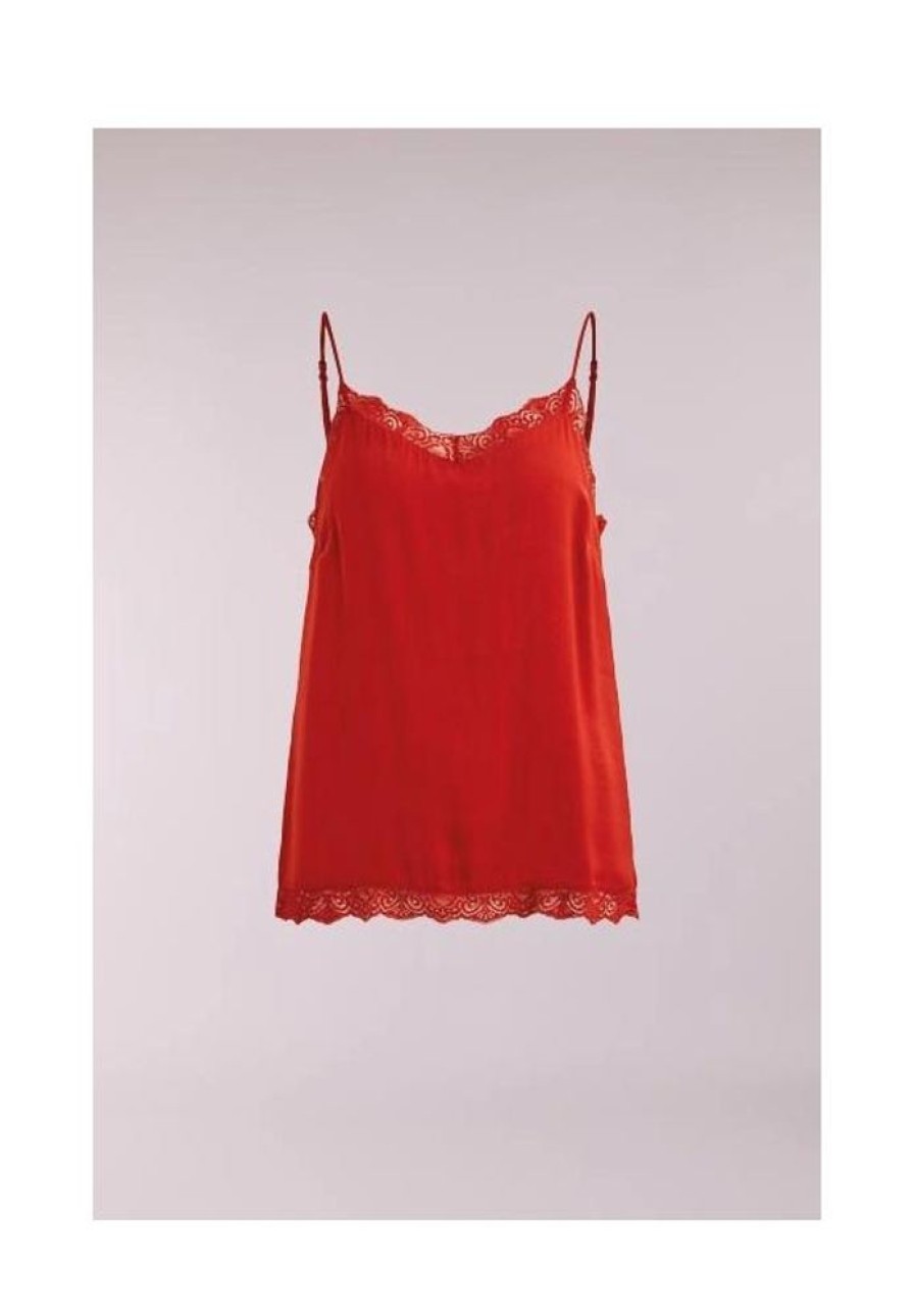 Dames VILA Shirts & Tops | Singlet Uni Met Kant 14044577 Noos