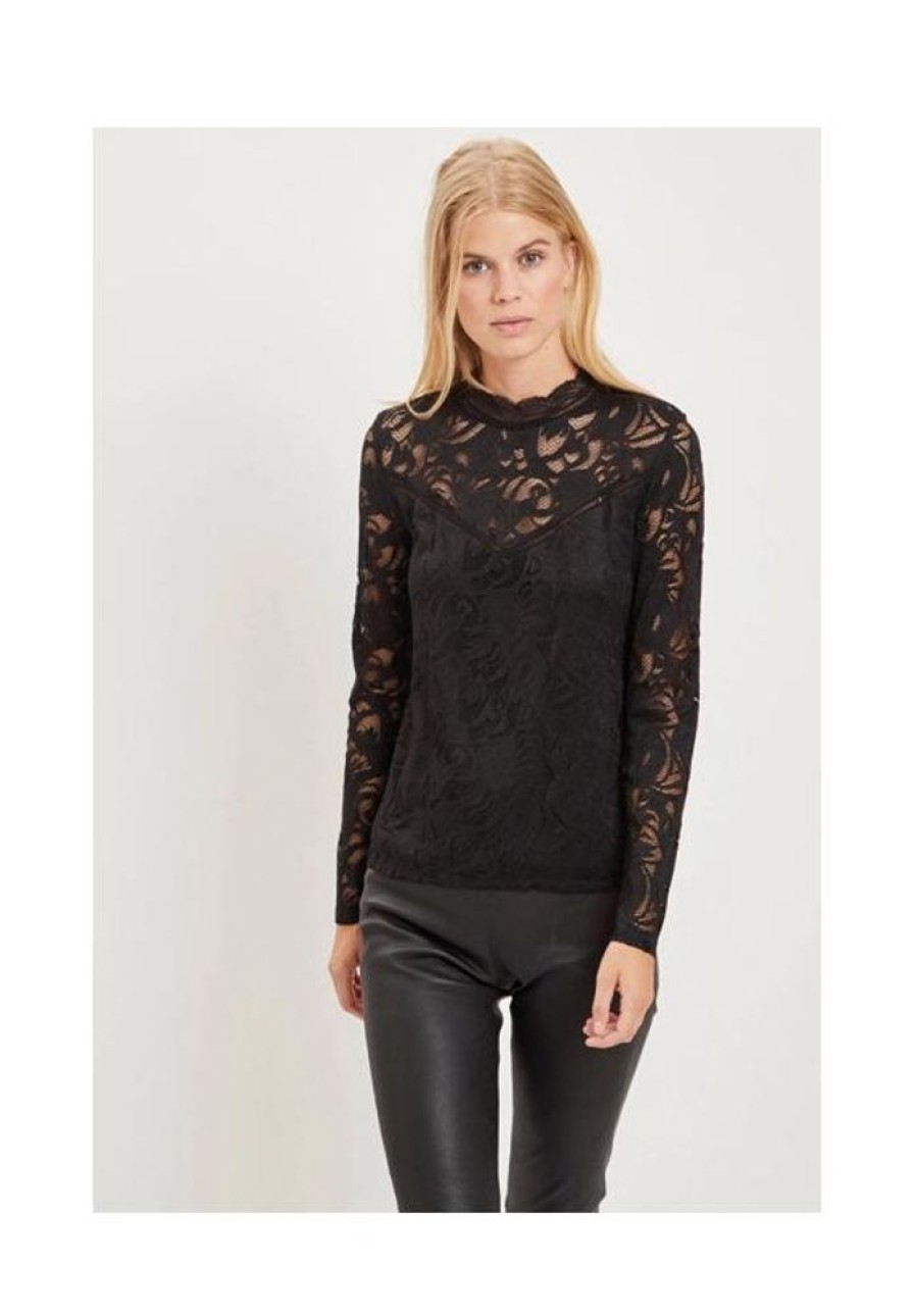 Dames VILA Blouses & Tunieken | Longsleeve Kant Stasia 14041864 Noos